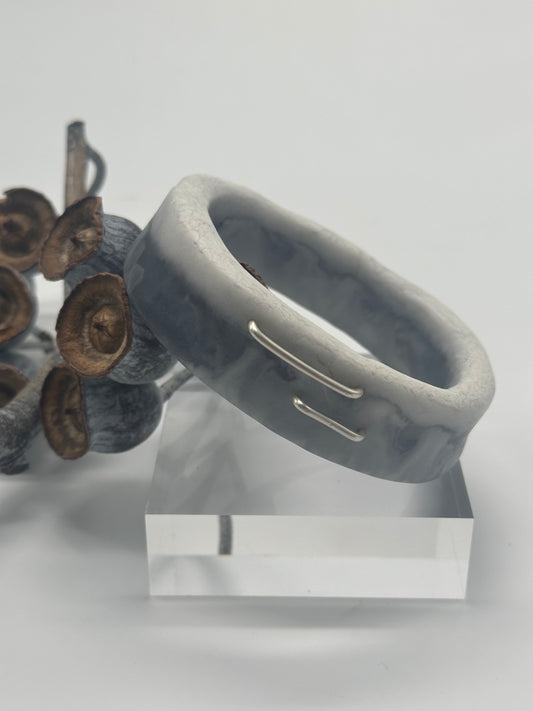 Dusty Blue & White XL Irregular KWD Resin & Silver Bangle