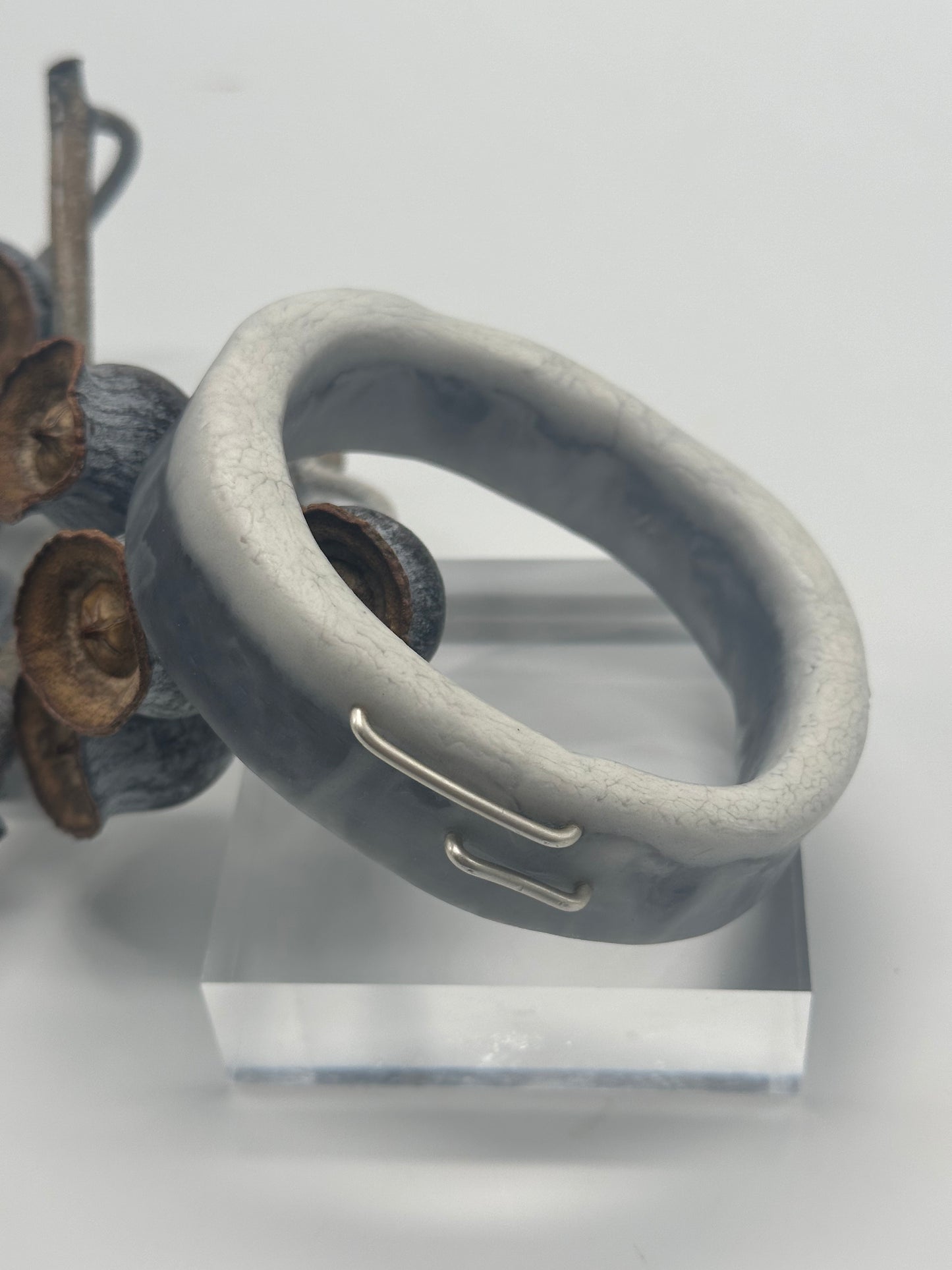 Dusty Blue & White XL Irregular KWD Resin & Silver Bangle