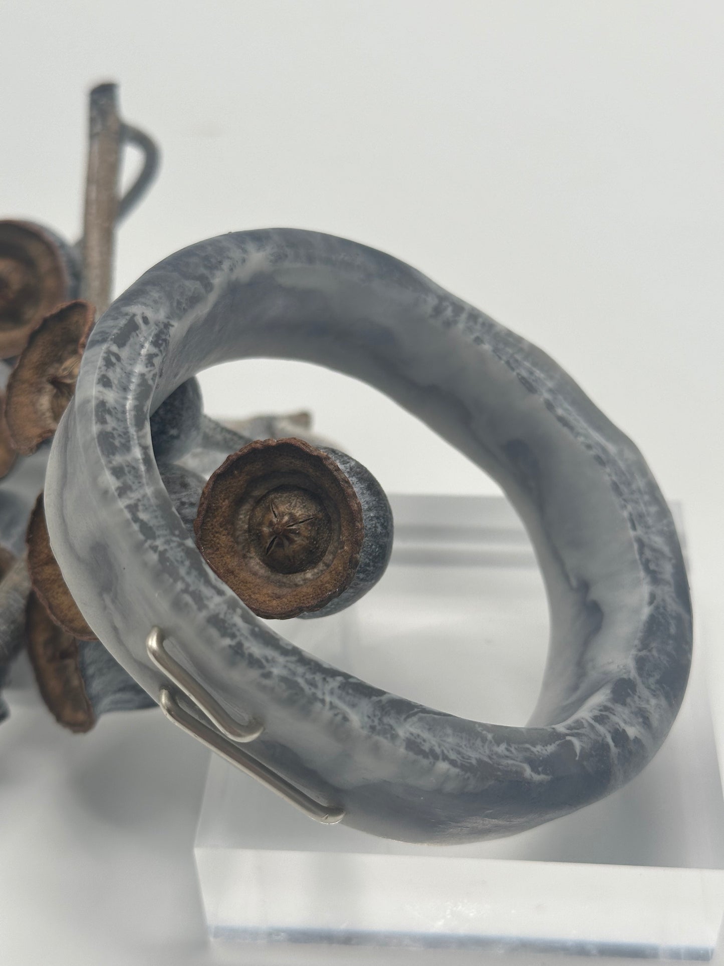 Dusty Blue & White XL Irregular KWD Resin & Silver Bangle
