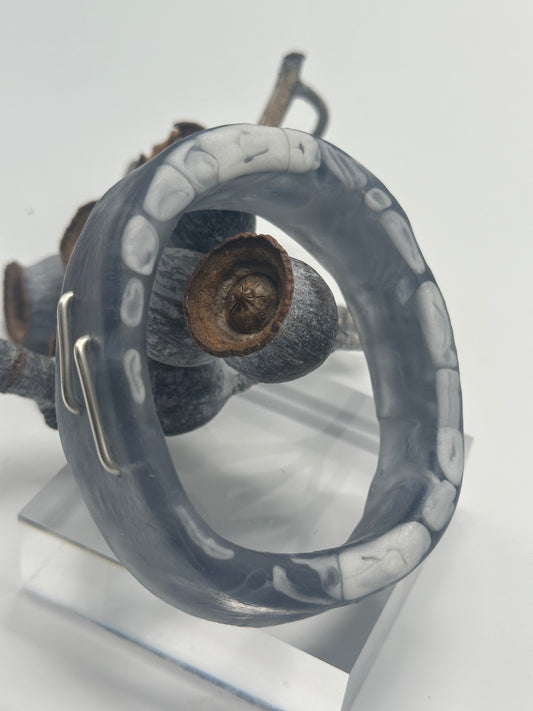 Dusty Blue & White XL Irregular KWD Resin & Silver Bangle