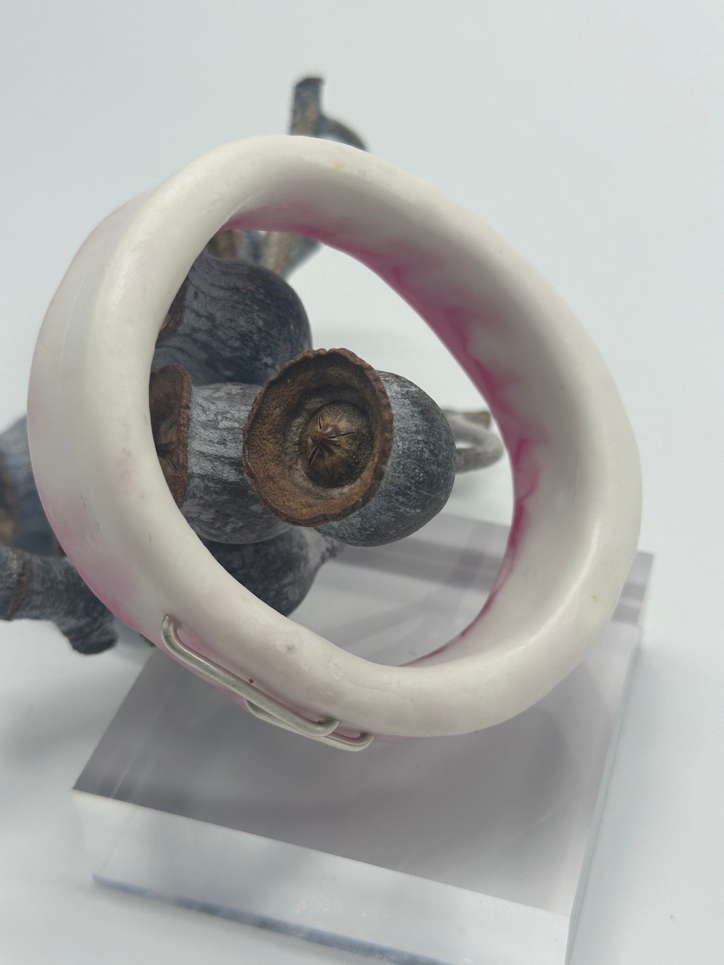Strawberry Red & White XL Irregular KWD Resin & Silver Bangle