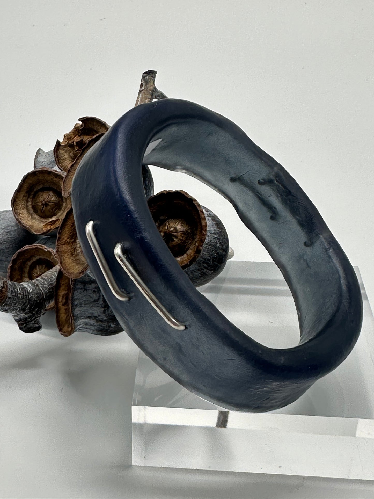 Translucent Navy XL Irregular KWD Resin & Silver Bangle