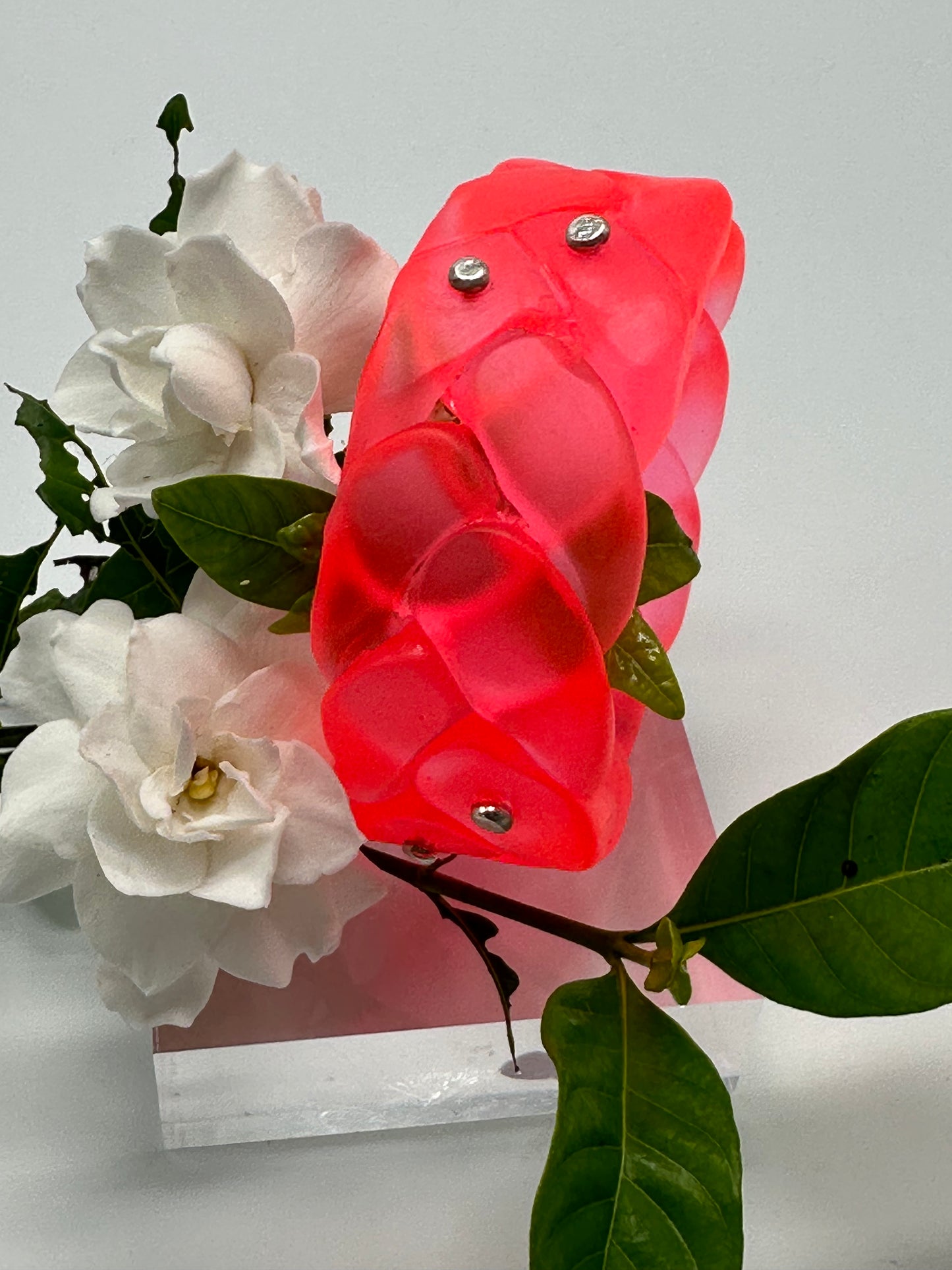 Neon Red Plaited Resin and silver bangle
