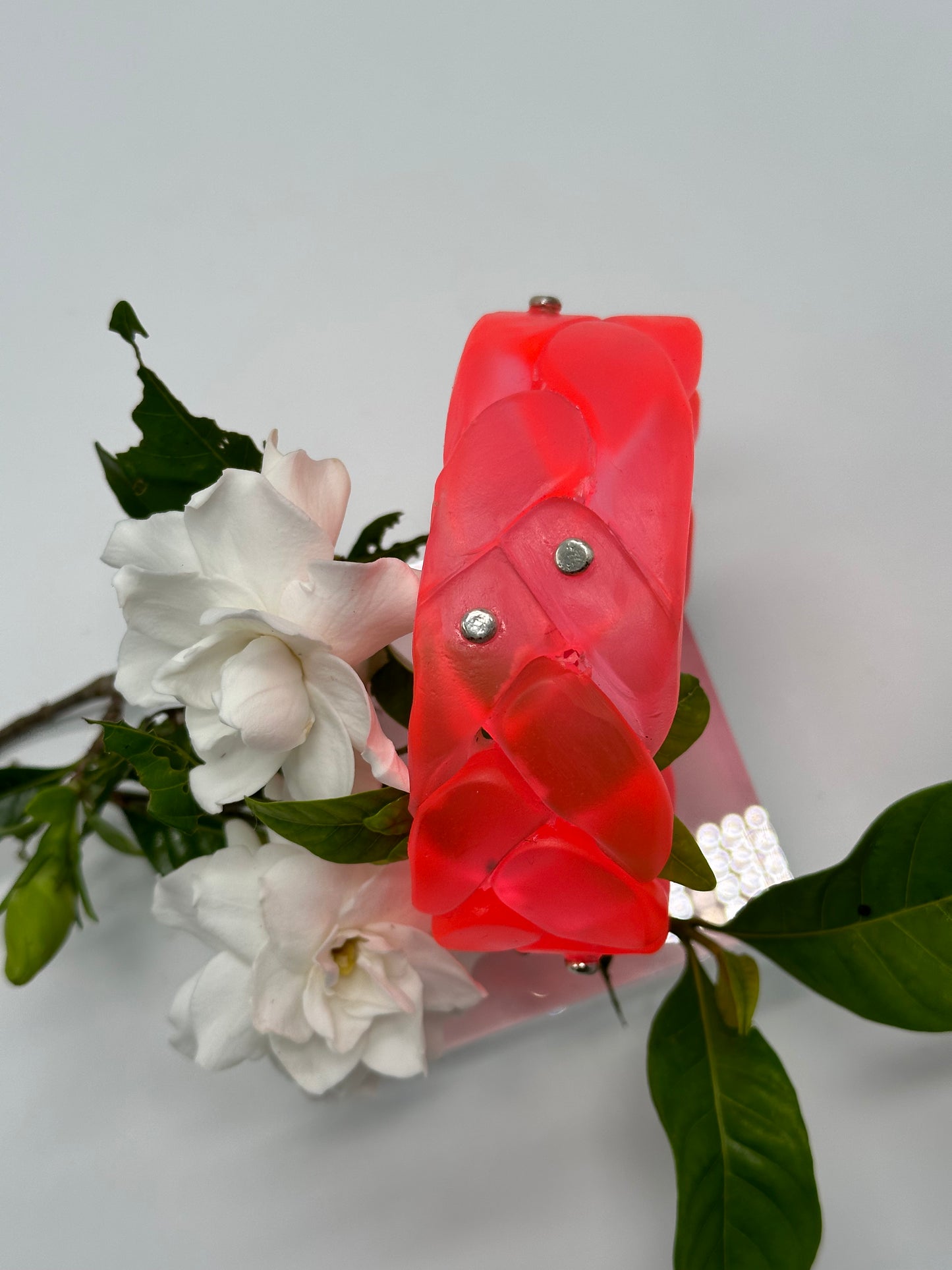 Neon Red Plaited Resin and silver bangle