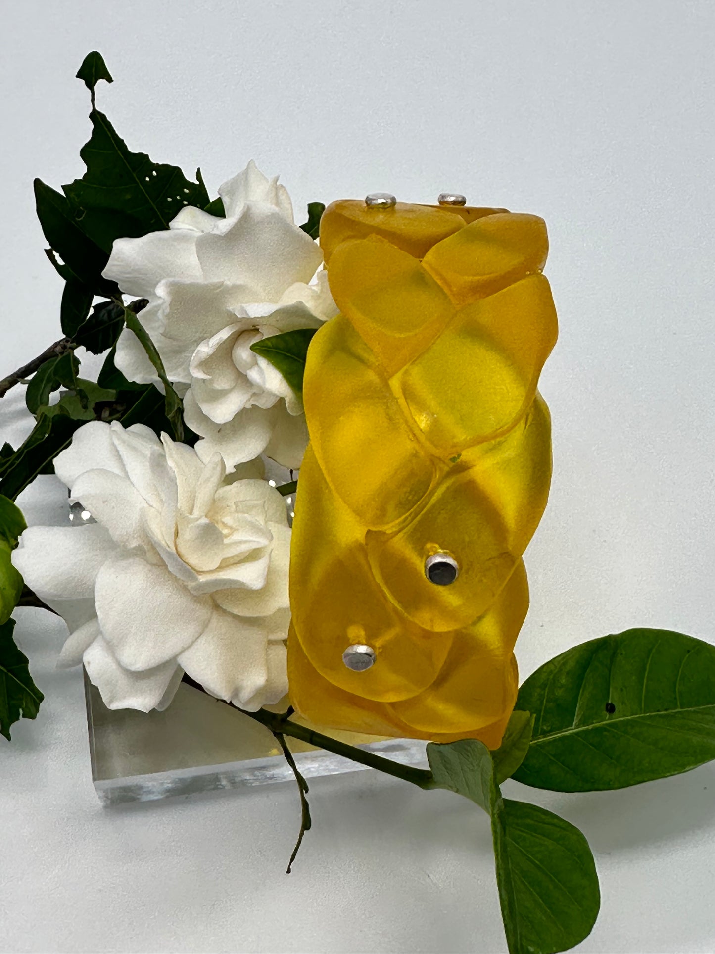 Yellow Plaited Resin and silver bangle