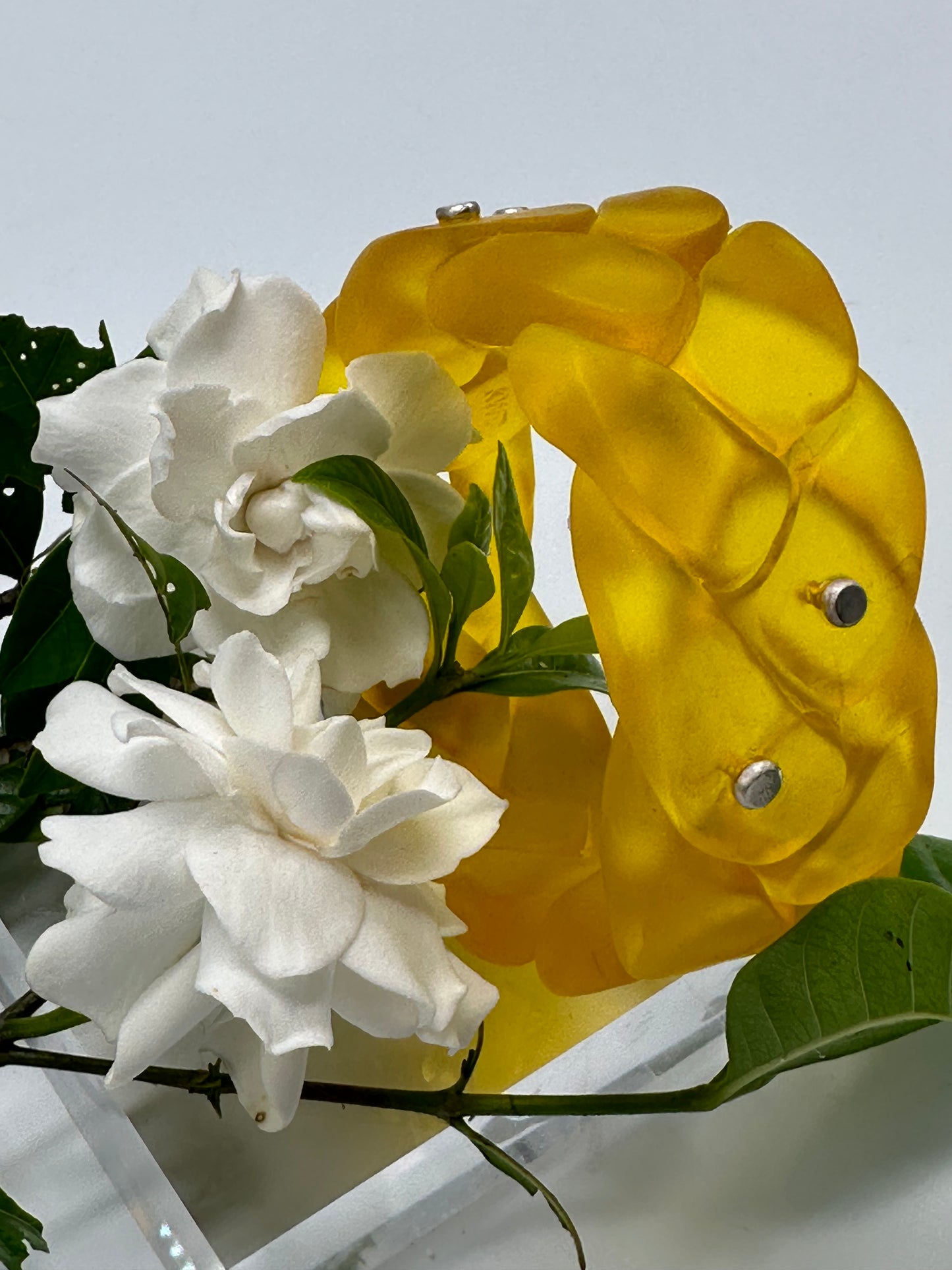 Yellow Plaited Resin and silver bangle