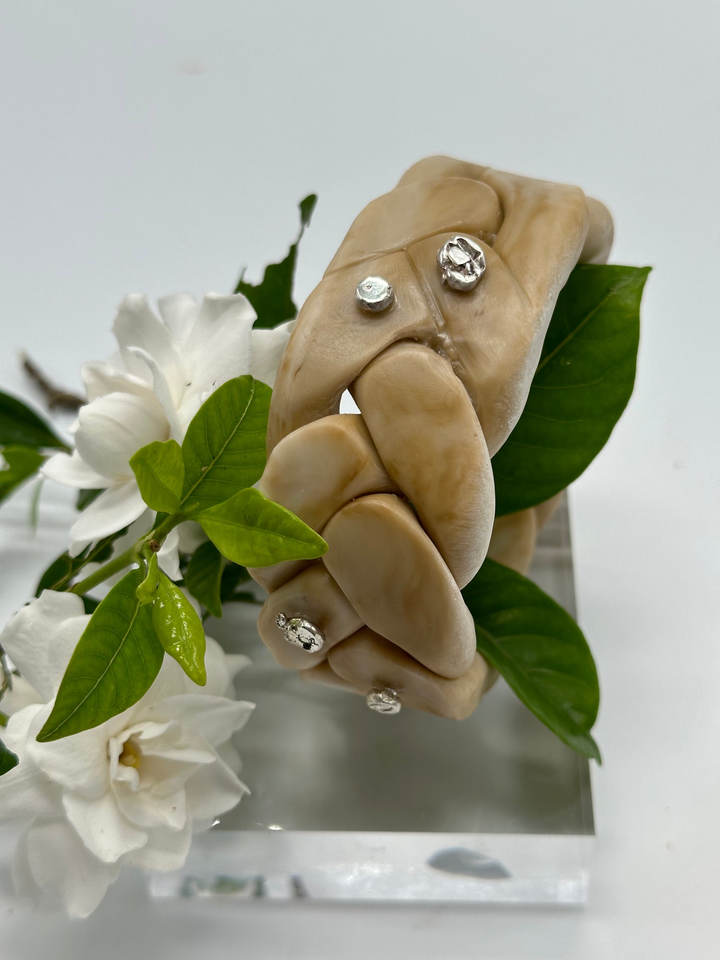 Coffee coloured Plaited Resin and silver bangle