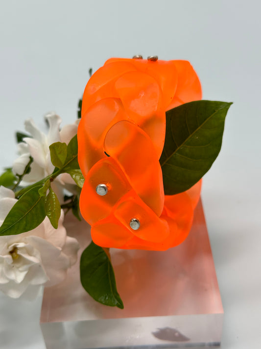 Neon Orange coloured Plaited Resin and silver bangle