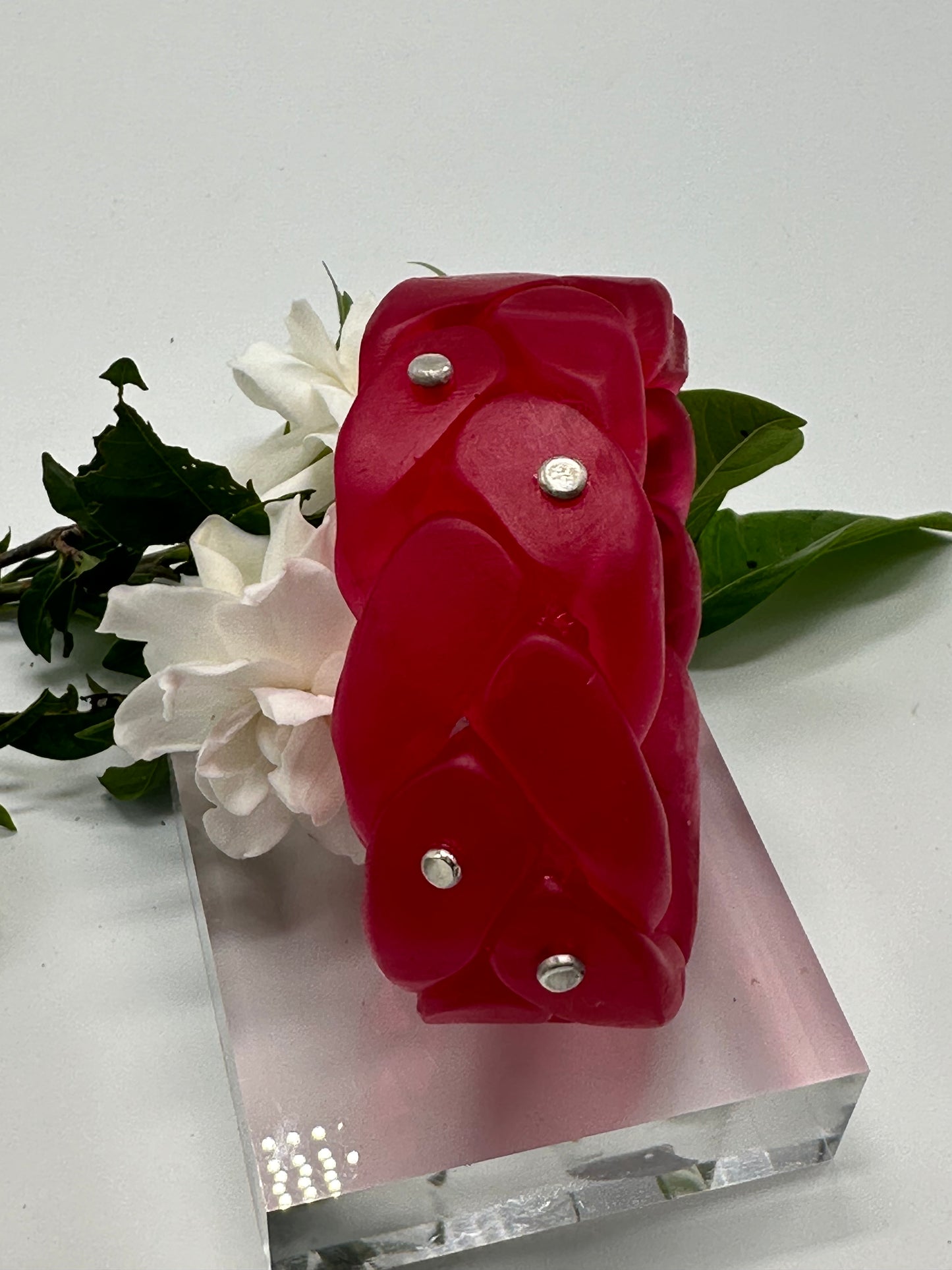 Dark Red coloured Plaited Resin and silver bangle