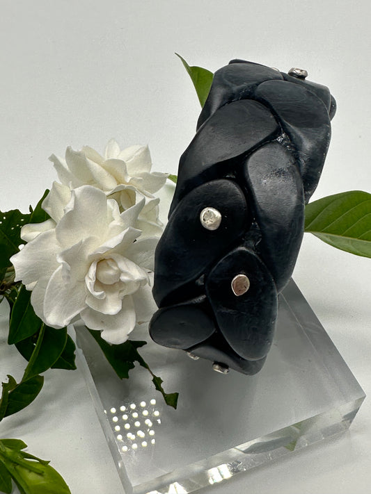 Black & white speckled Plaited Resin and silver bangle