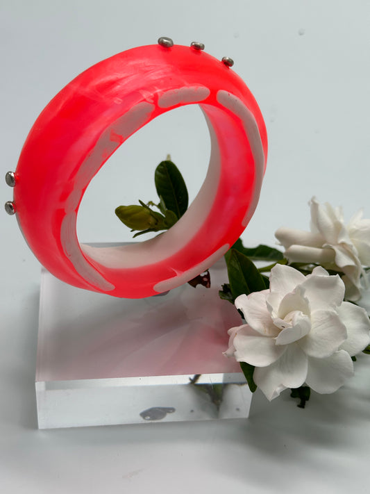 Neon Red & White Resin with sterling silver - XL