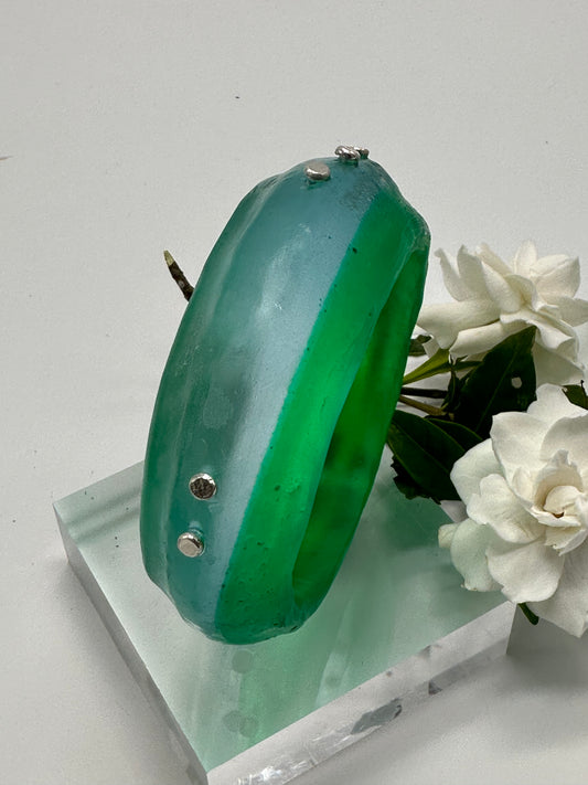 Two toned Blue/Green Resin with sterling silver - XL