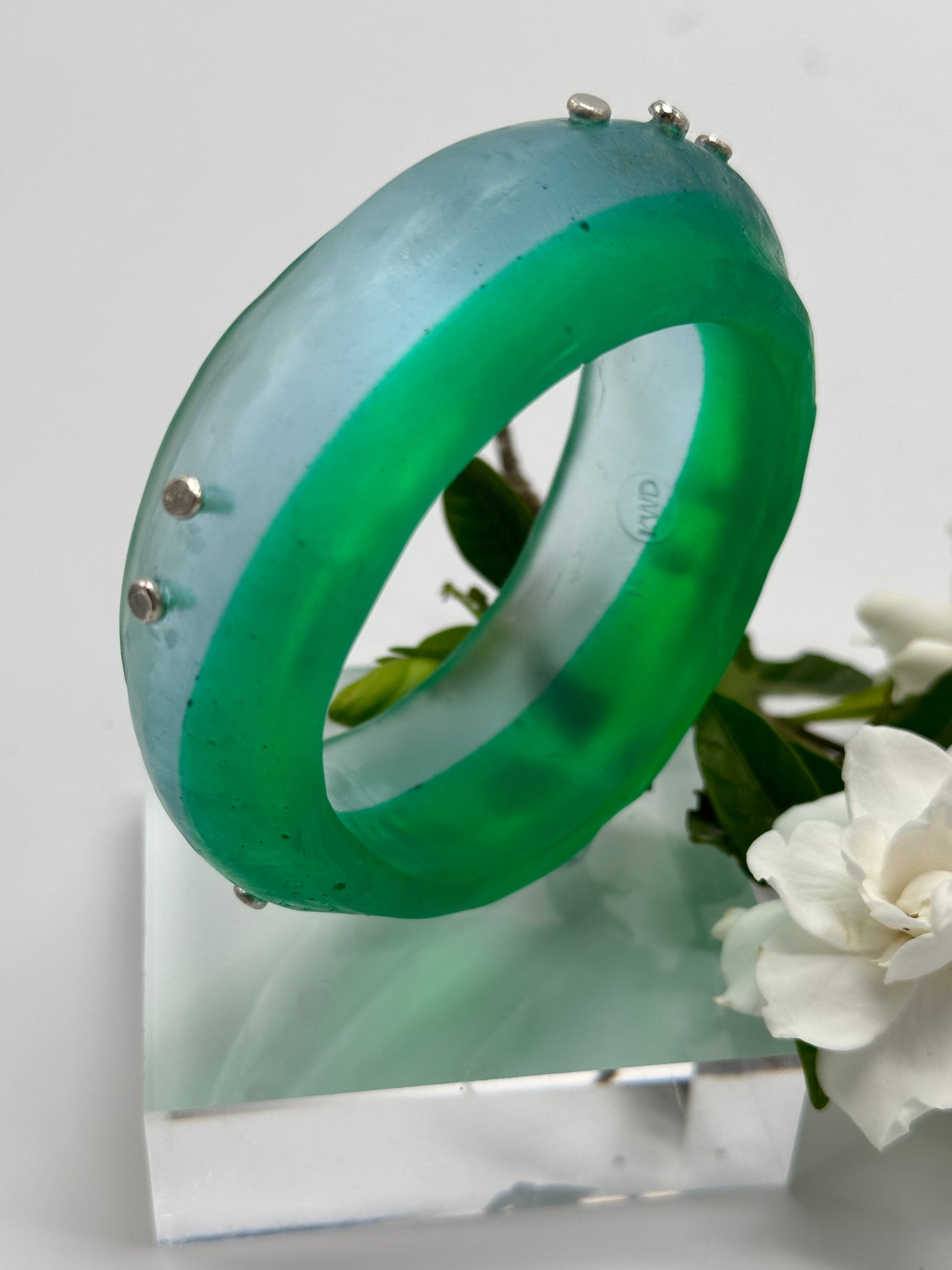 Two toned Blue/Green Resin with sterling silver - XL