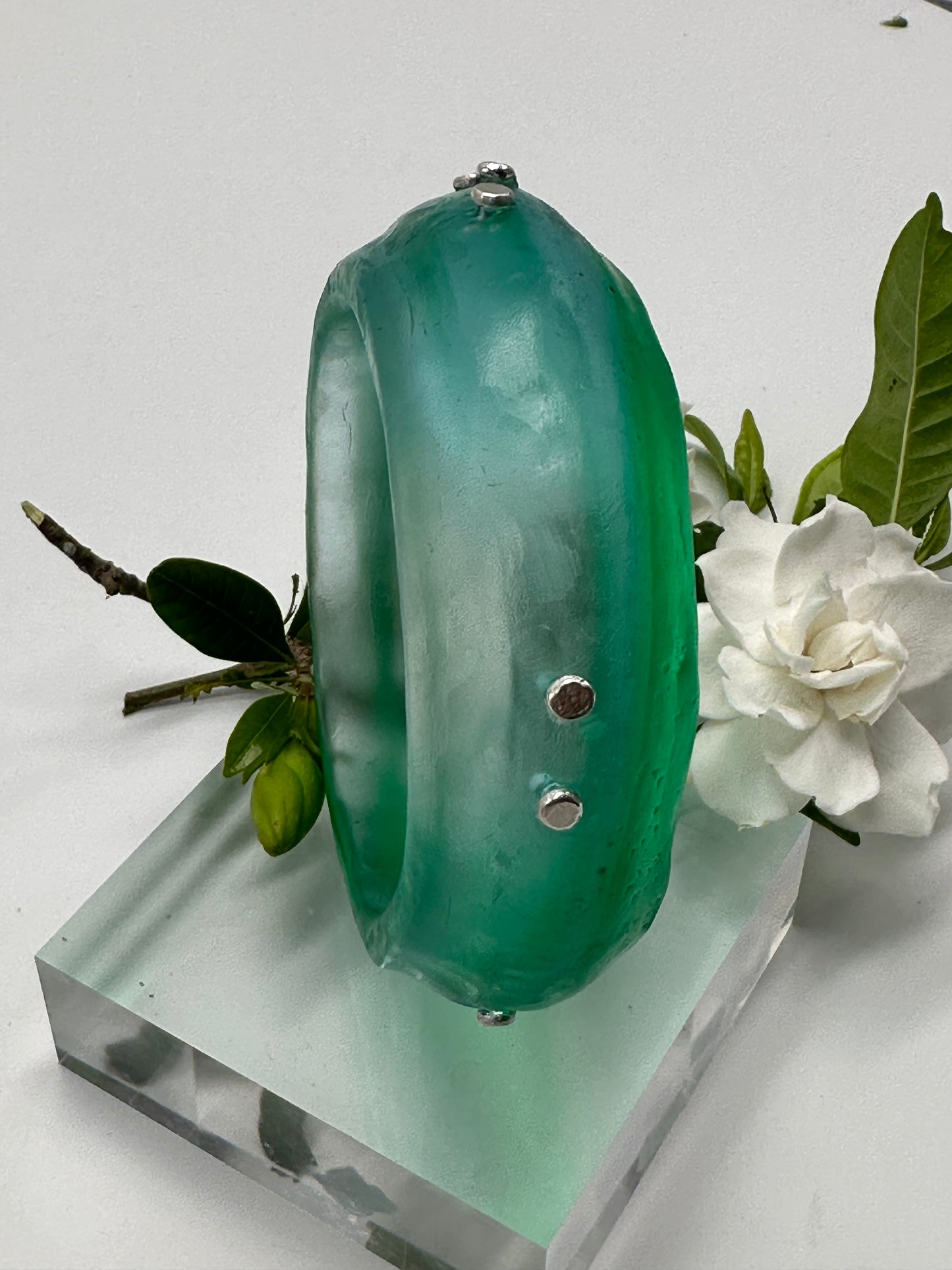 Two toned Blue/Green Resin with sterling silver - XL