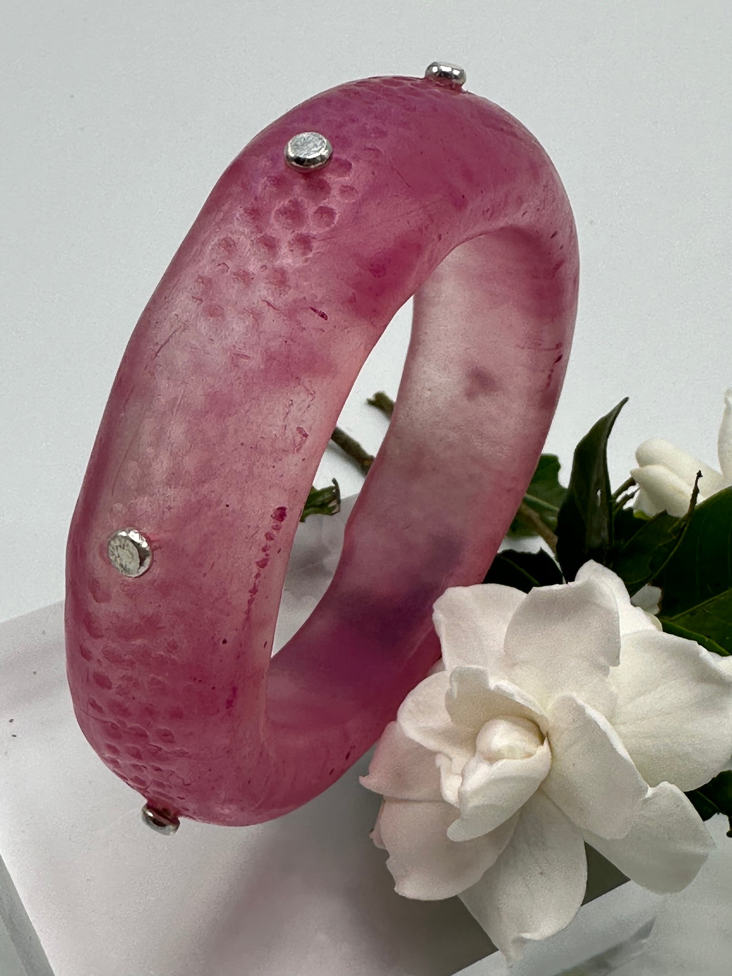 Translucent Pink Spotty Resin Bangle