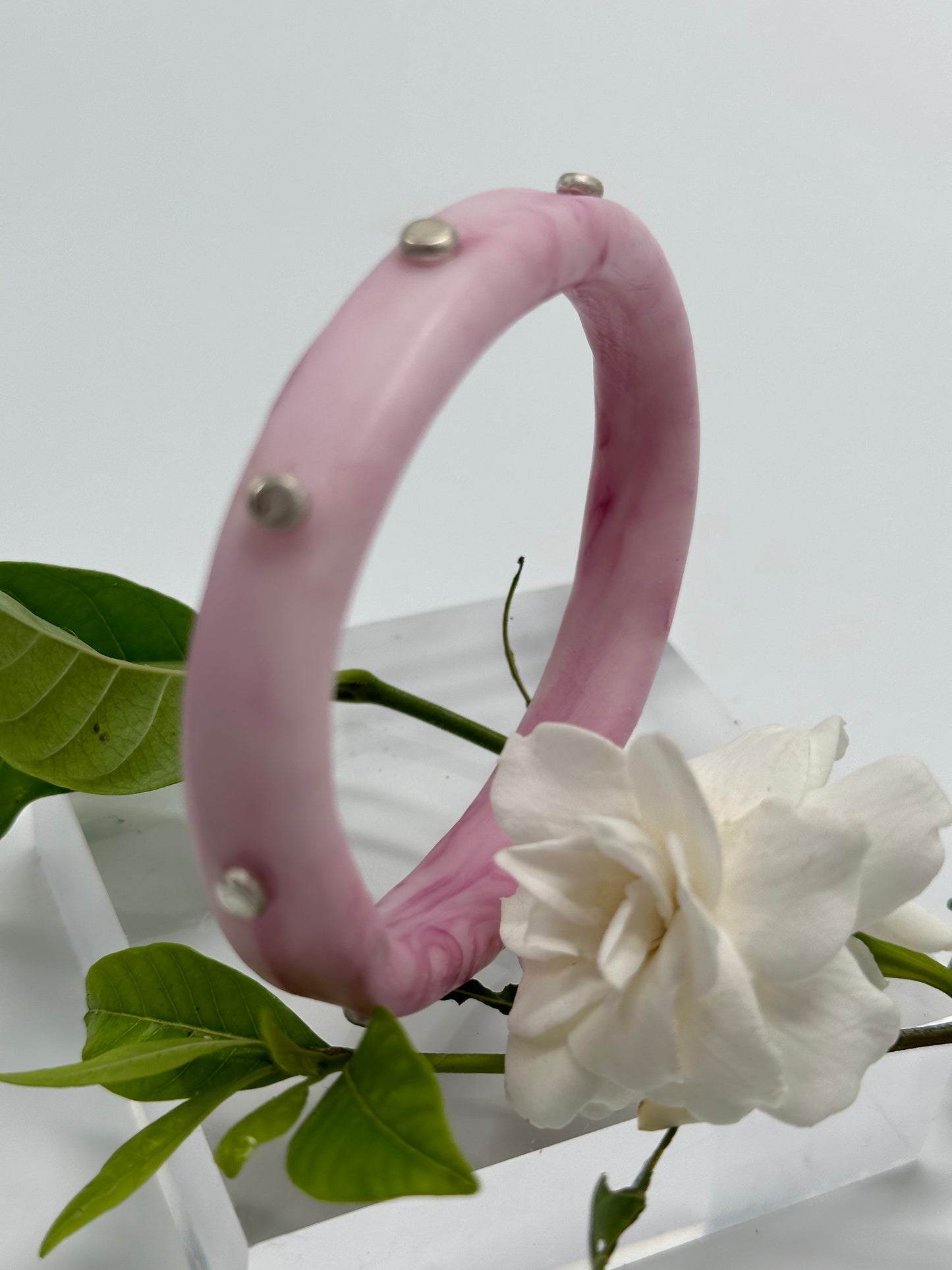 Marbled Pink Blue KWD Classic Resin & silver Bangle