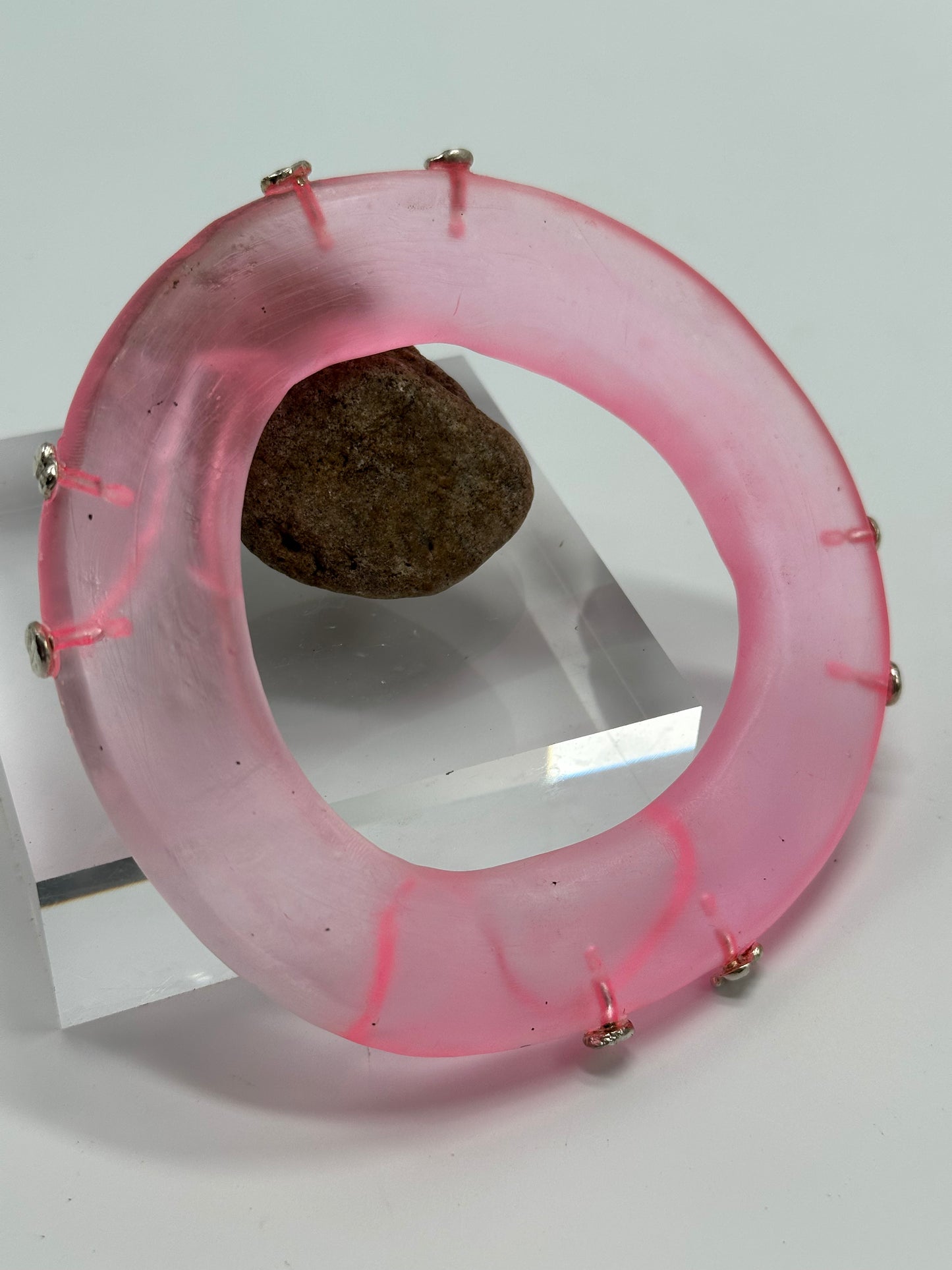 Pale Pink Irregular Flat Resin and sterling silver nugget bangle