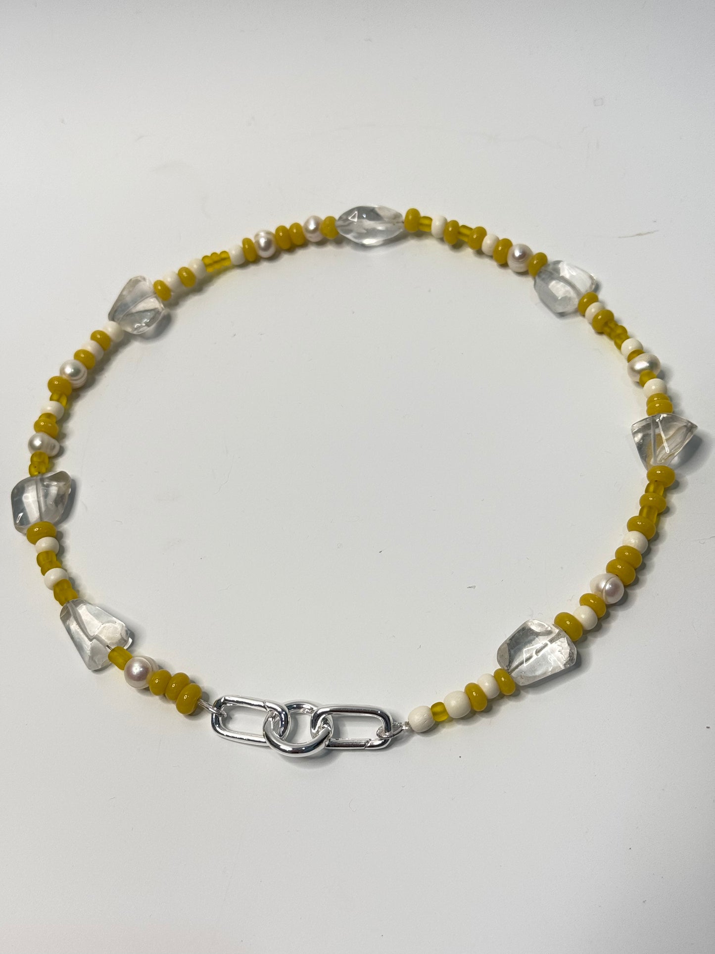 Yellow combination of semi precious beads with silver catches