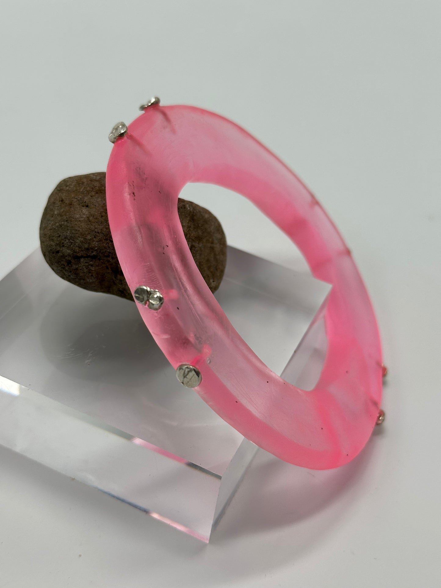 Pale Pink Irregular Flat Resin and sterling silver nugget bangle
