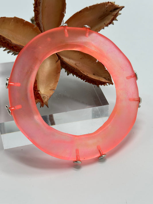 Orange Irregular Flat Resin and sterling silver nugget bangle