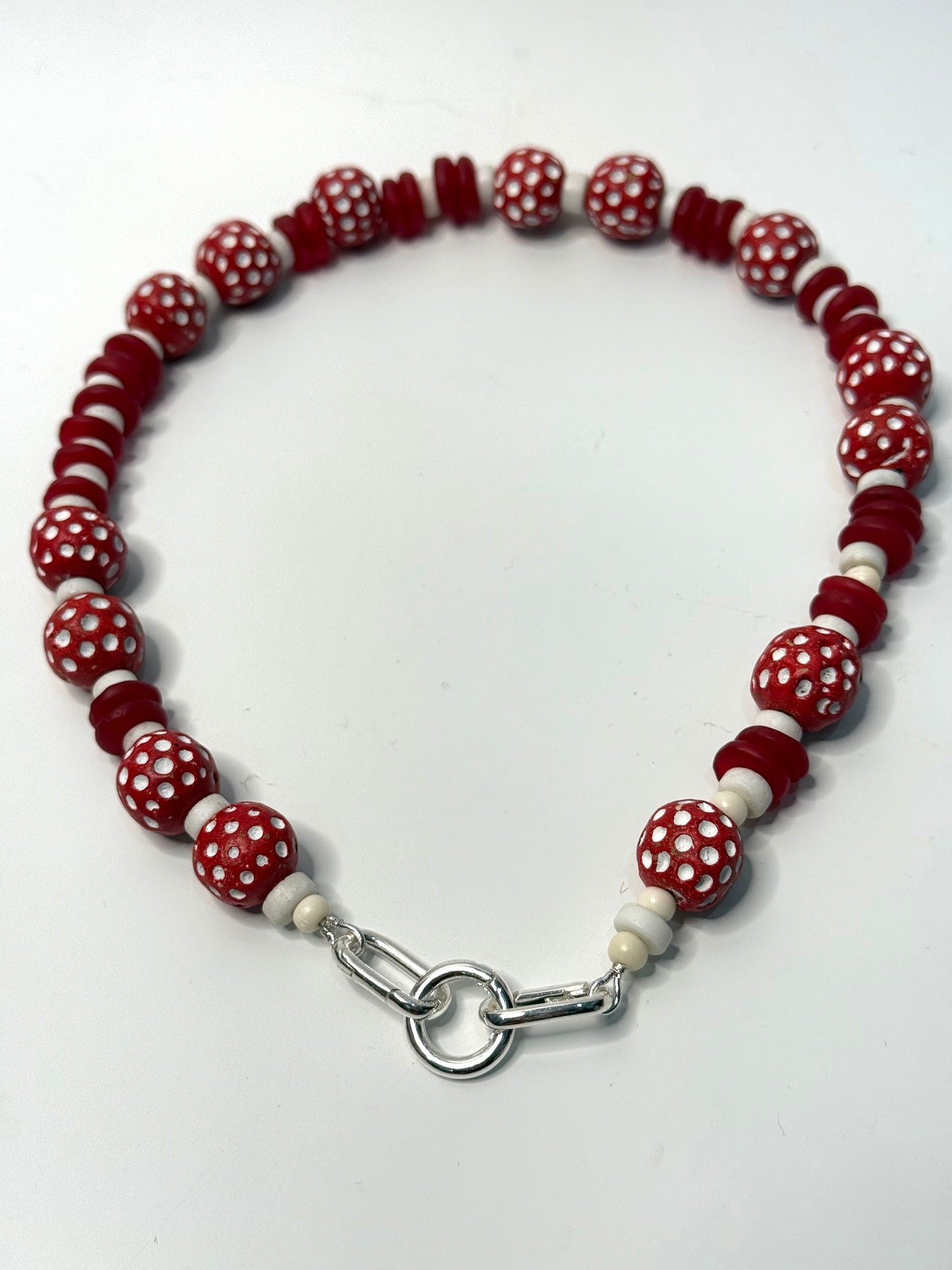 Reds/white combination of semi precious beads with silver catches