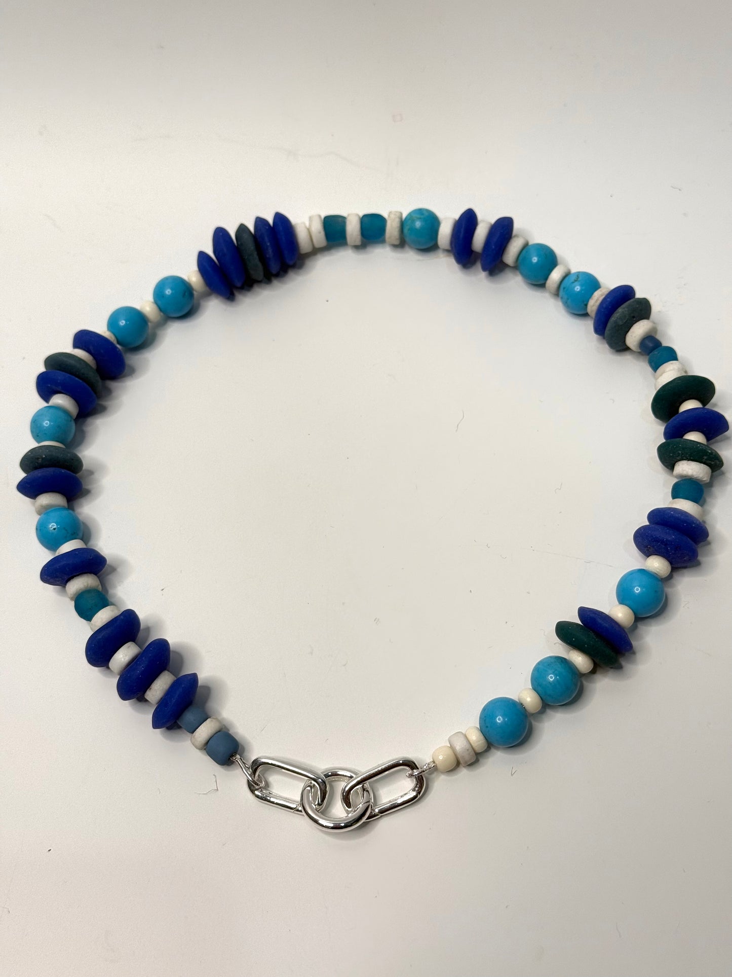 Blue combination of semi precious beads with silver catches