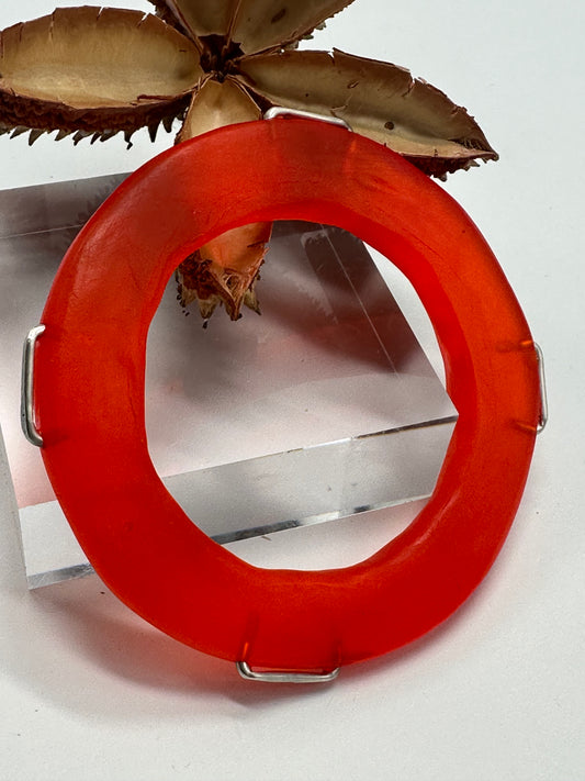 Orange Irregular Flat Resin and sterling silver nugget bangle