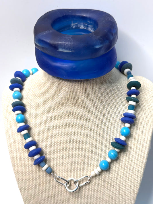 Blue combination of semi precious beads with silver catches