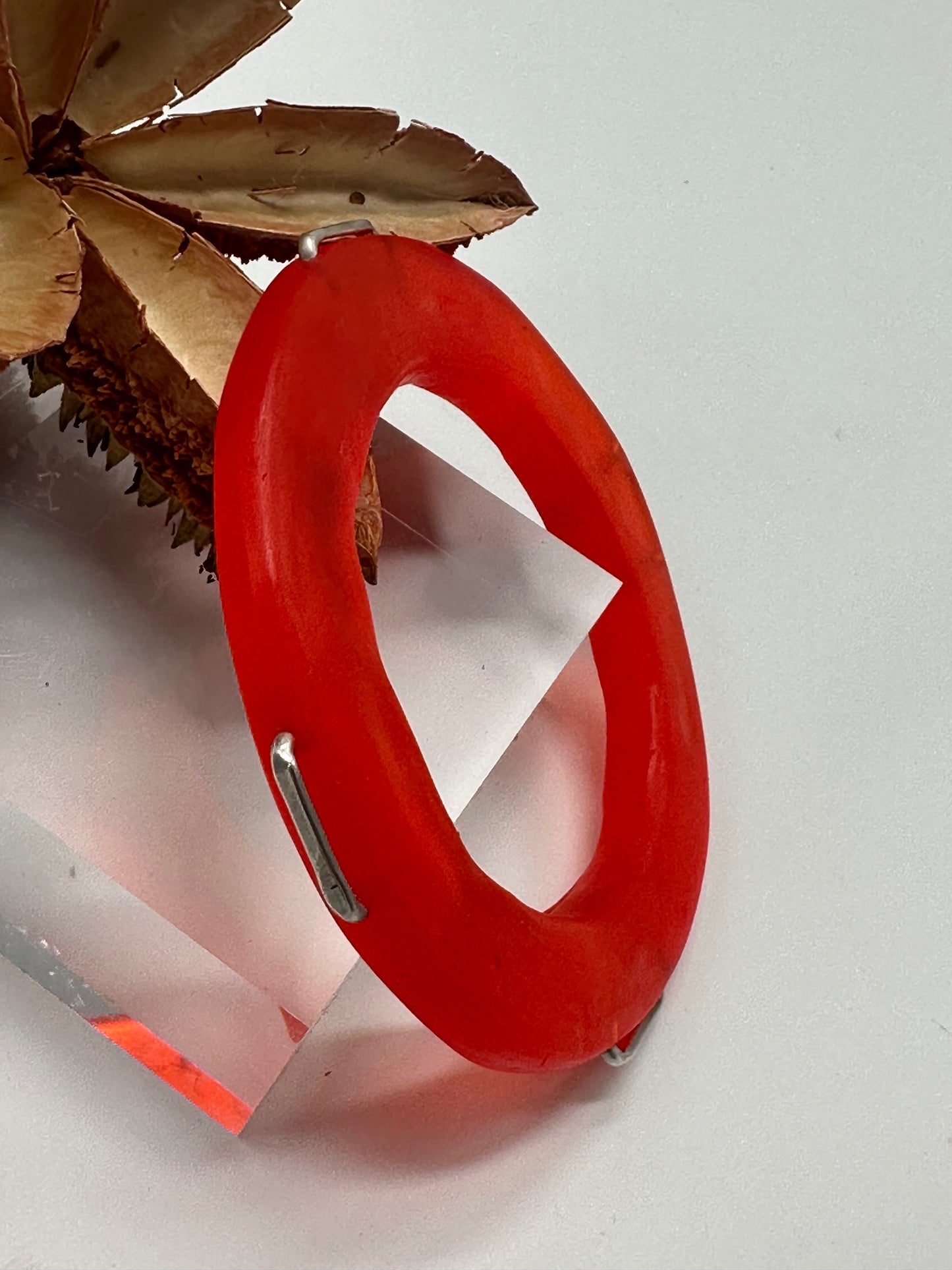 Orange Irregular Flat Resin and sterling silver nugget bangle