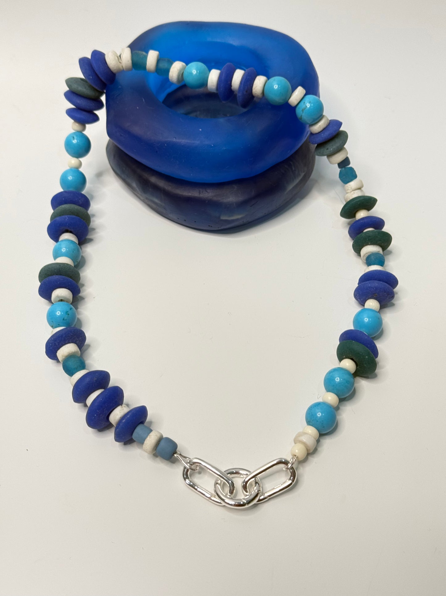 Blue combination of semi precious beads with silver catches