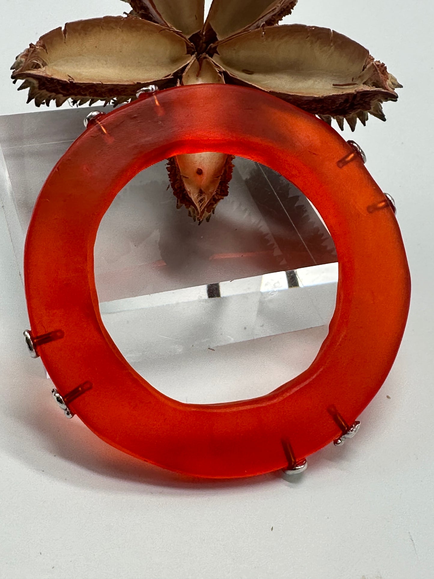 Orange Irregular Flat Resin and sterling silver nugget bangle