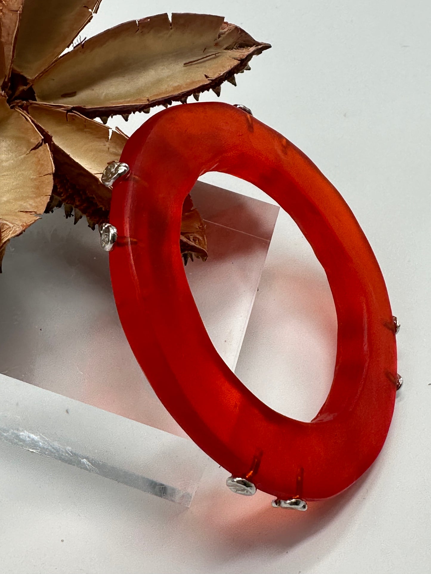 Orange Irregular Flat Resin and sterling silver nugget bangle
