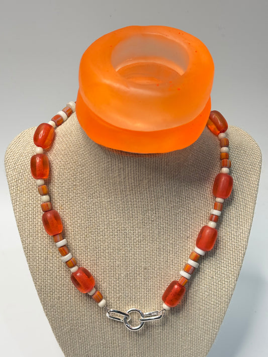 Orange combination of semi precious beads with silver catches