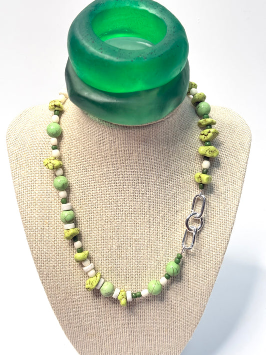Green combination of semi precious beads with silver catches