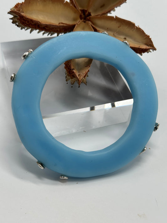 Baby Blue Irregular Flat Resin and sterling silver nuggets bangle
