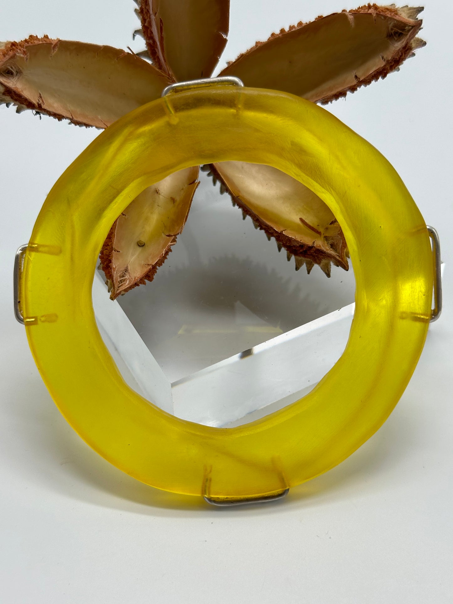 Yellow Irregular Flat Resin and sterling silver staple bangle