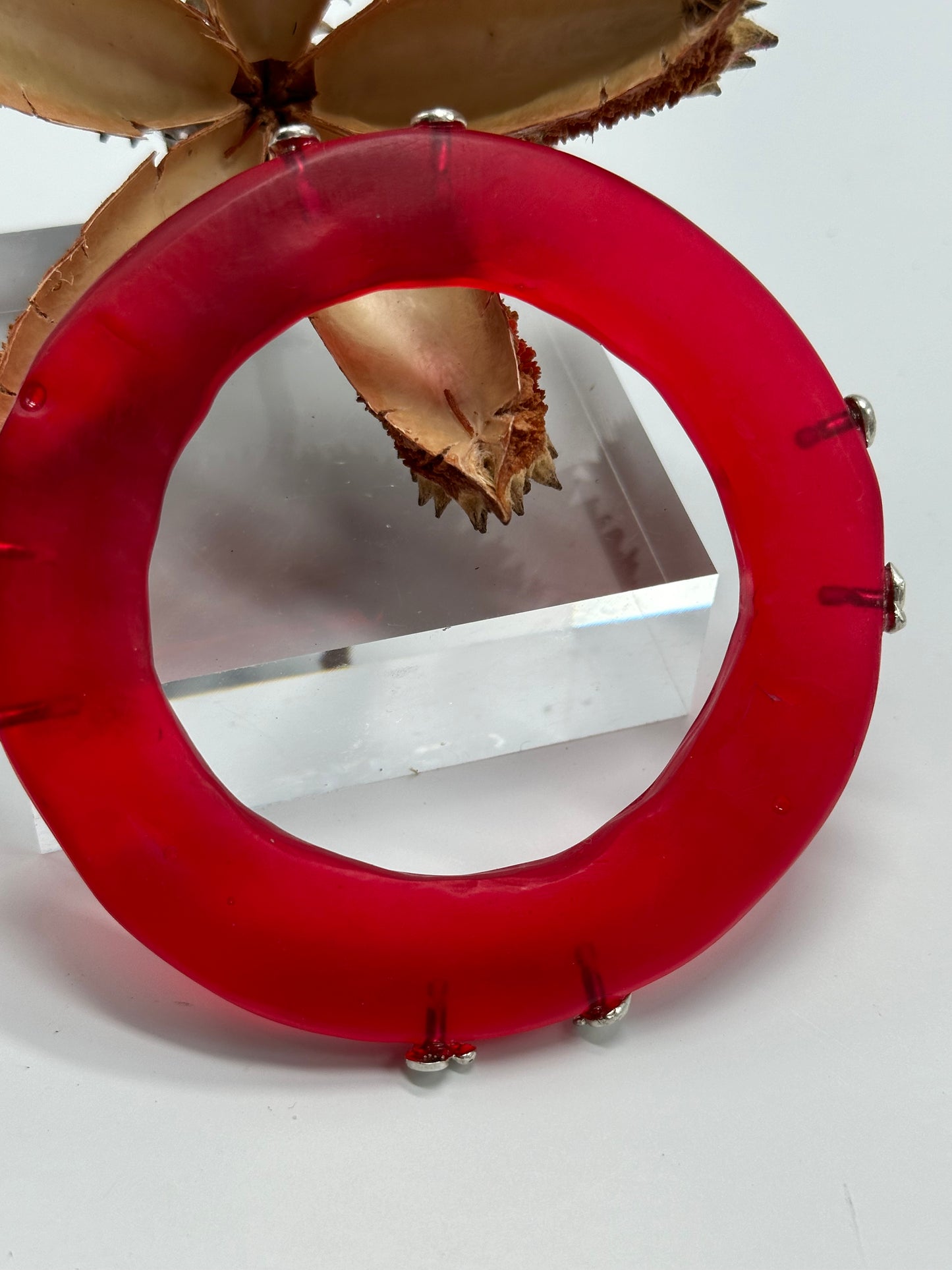 Red Irregular Flat Resin and sterling silver nuigget bangle