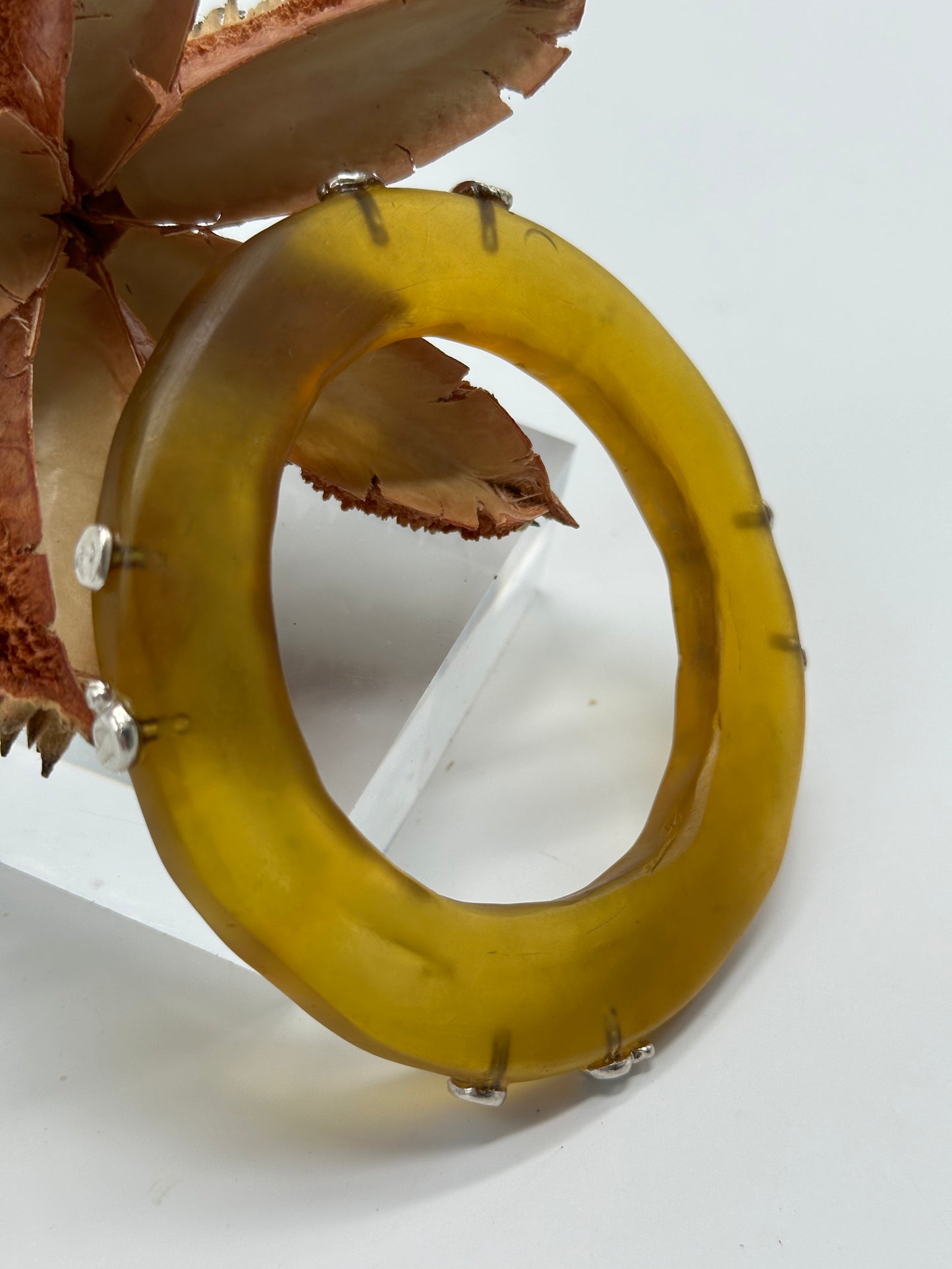 Tortoise Shell Irregular Flat Resin and sterling silver nugget bangle