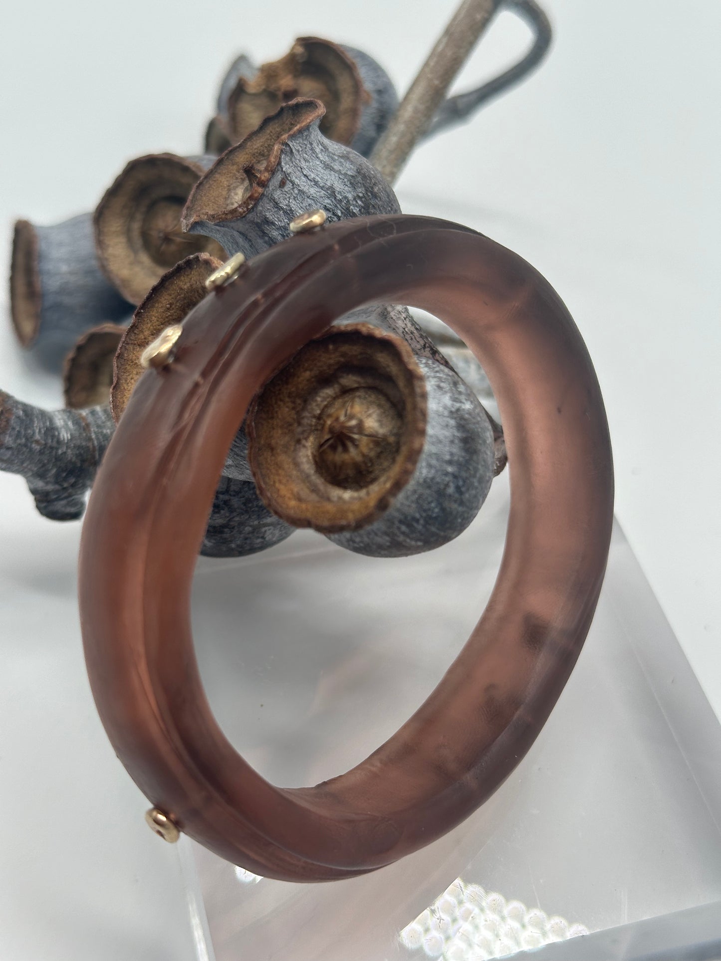 Translucent Brown rim bangle with gold nuggets