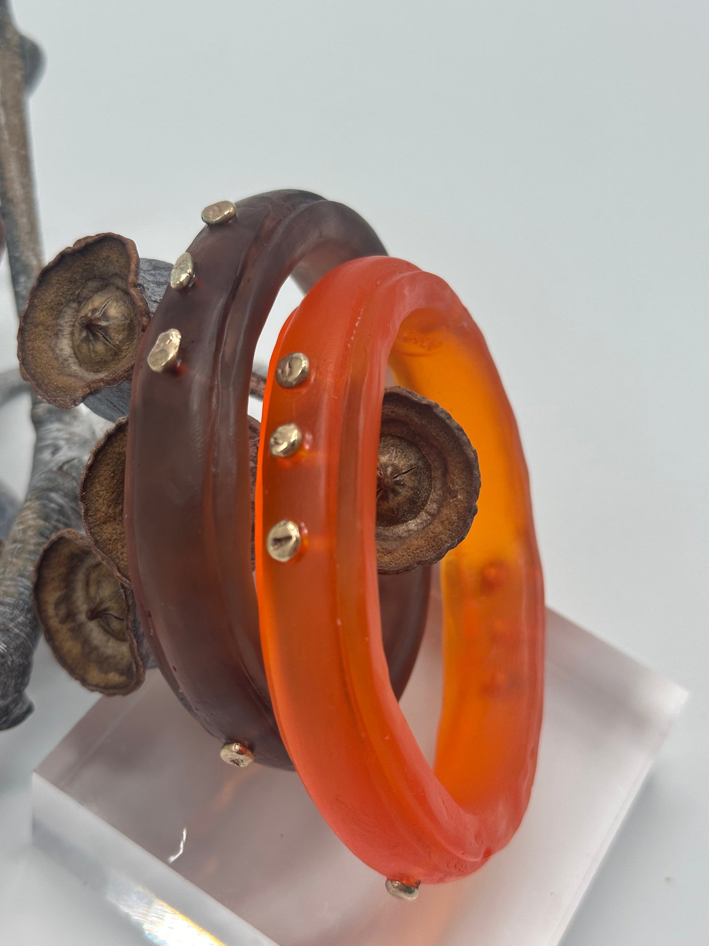 Orange rim bangle with gold nuggets