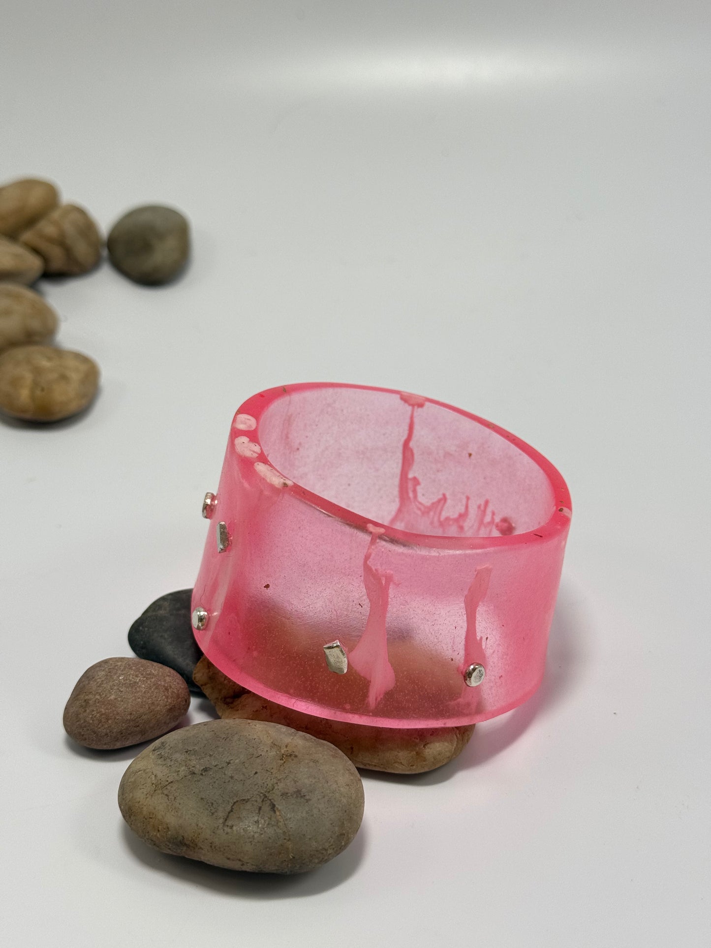Wide Pink/white Resin & silver Cuff