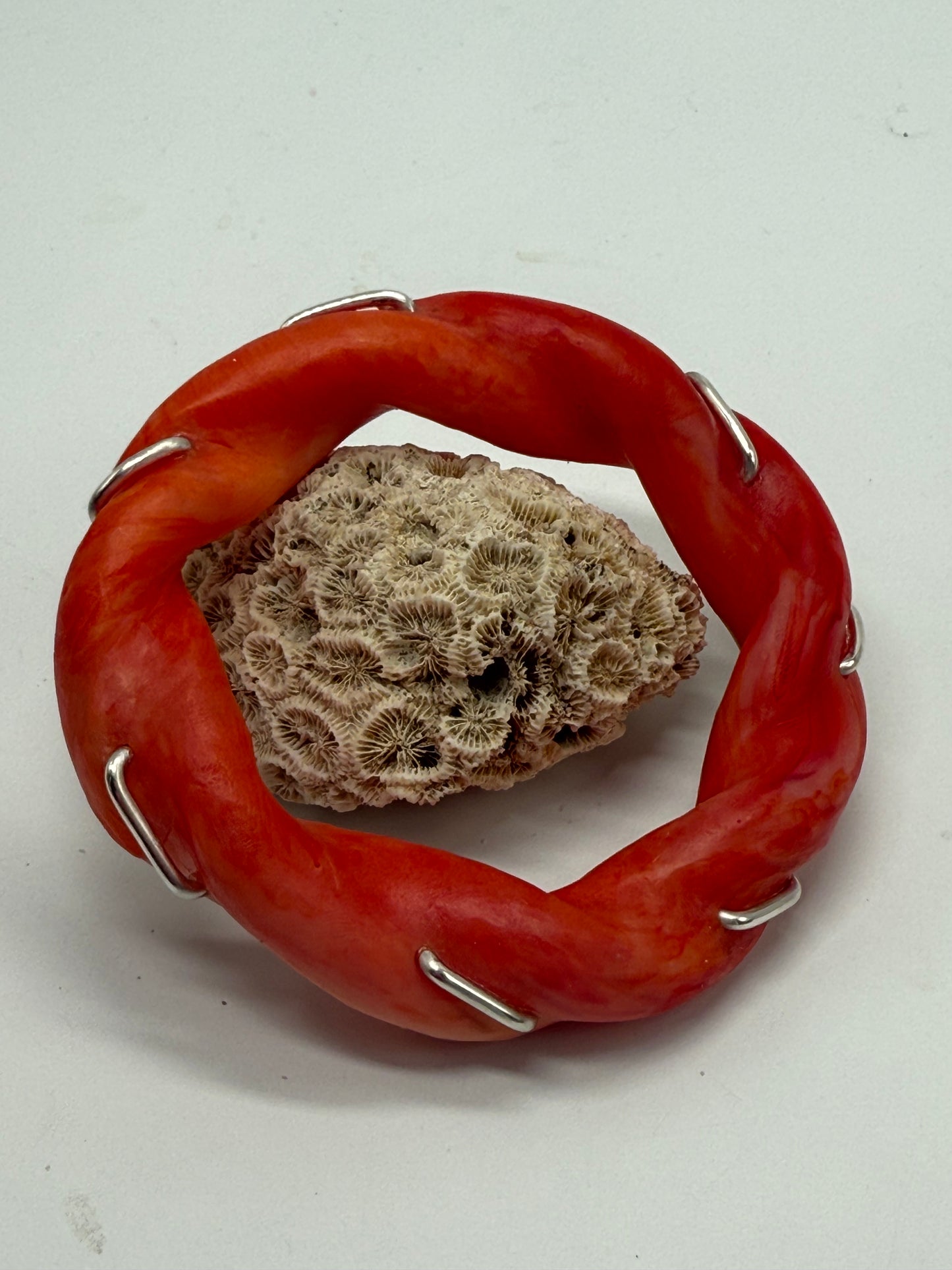 Orange/Cream Chunky twist resin & silver bangle