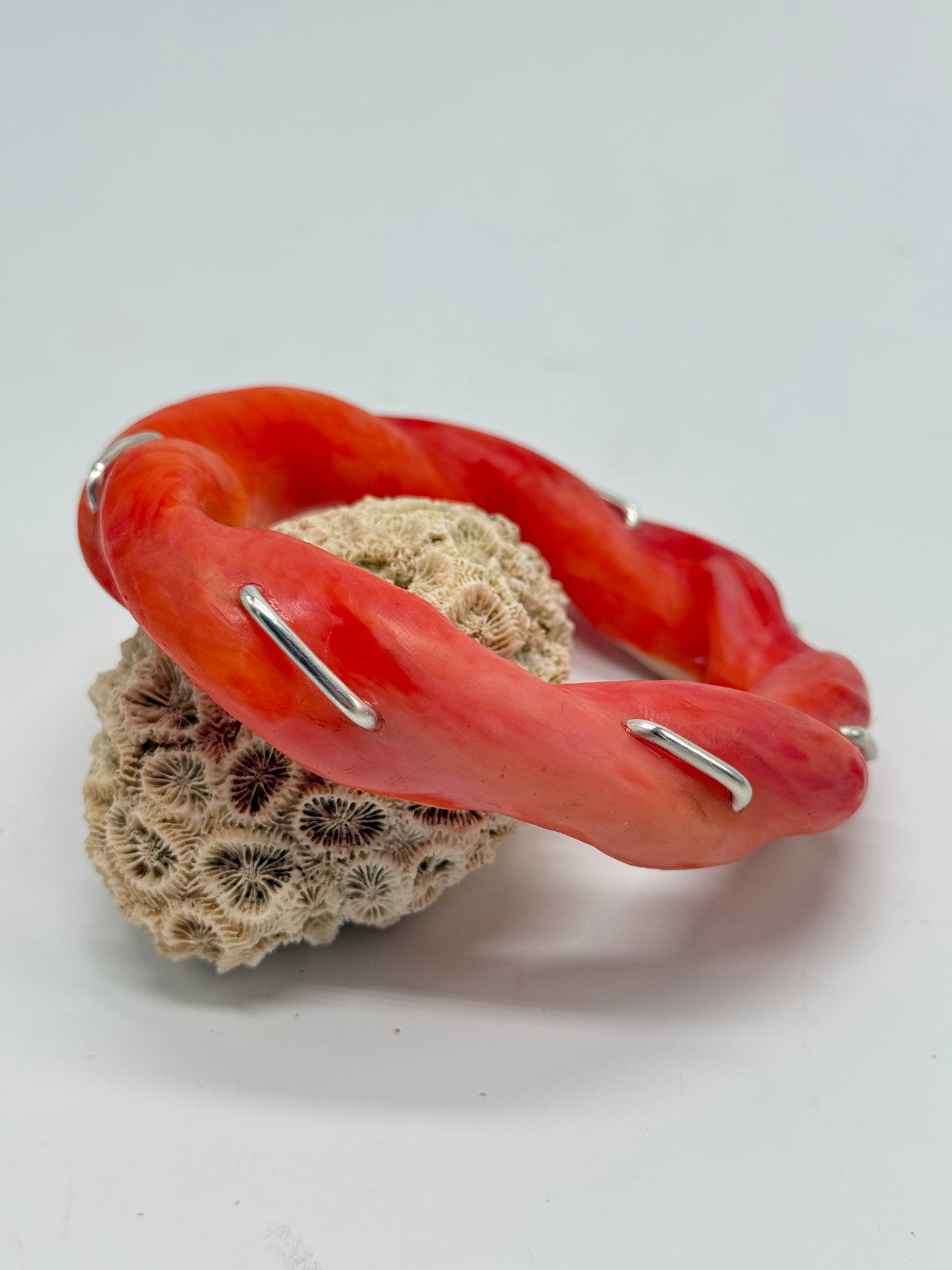 Orange/Cream Chunky twist resin & silver bangle