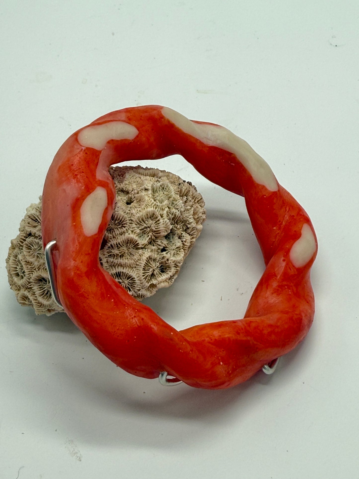 Orange/Cream Chunky twist resin & silver bangle