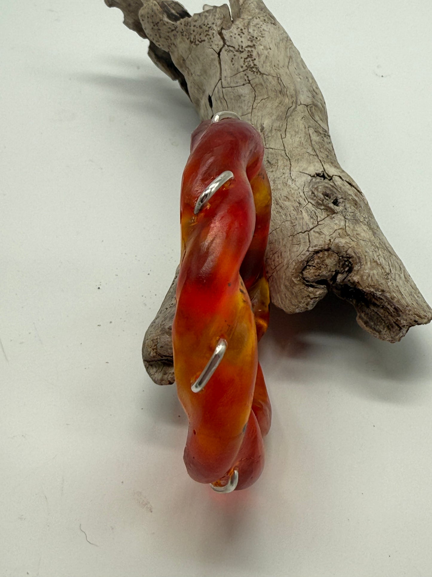 Translucent Red/Orange/Brown Chunky twist resin & silver bangle