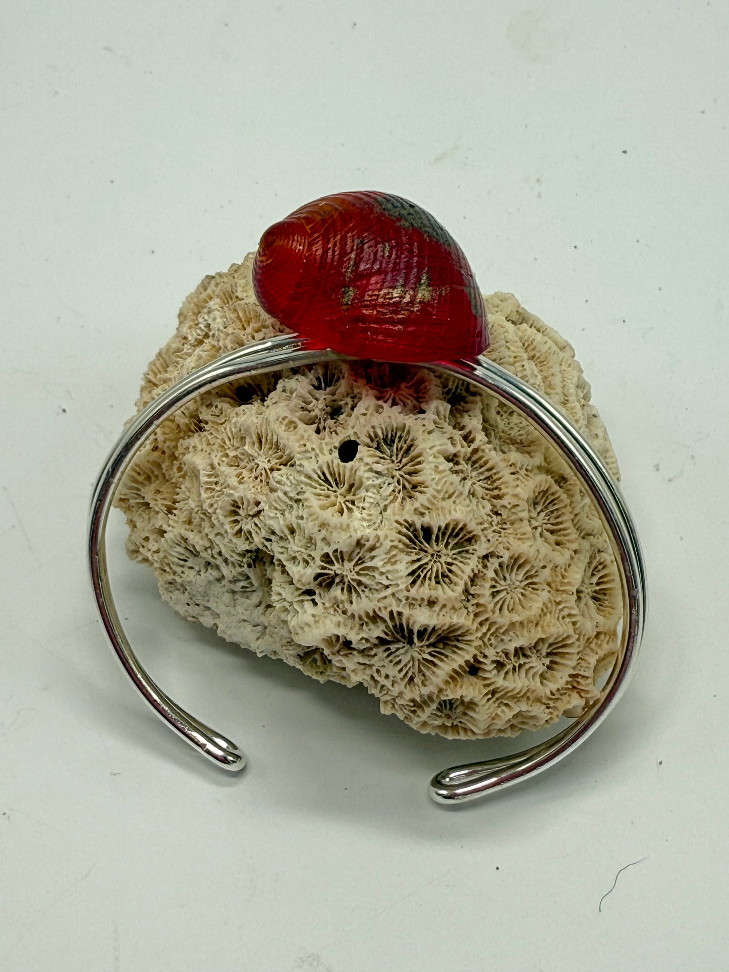 Sterling Silver cuff with Orange/Red/Brown resin shell