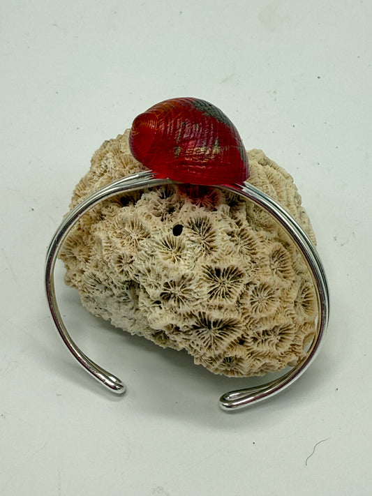Sterling Silver cuff with Orange/Red/Brown resin shell