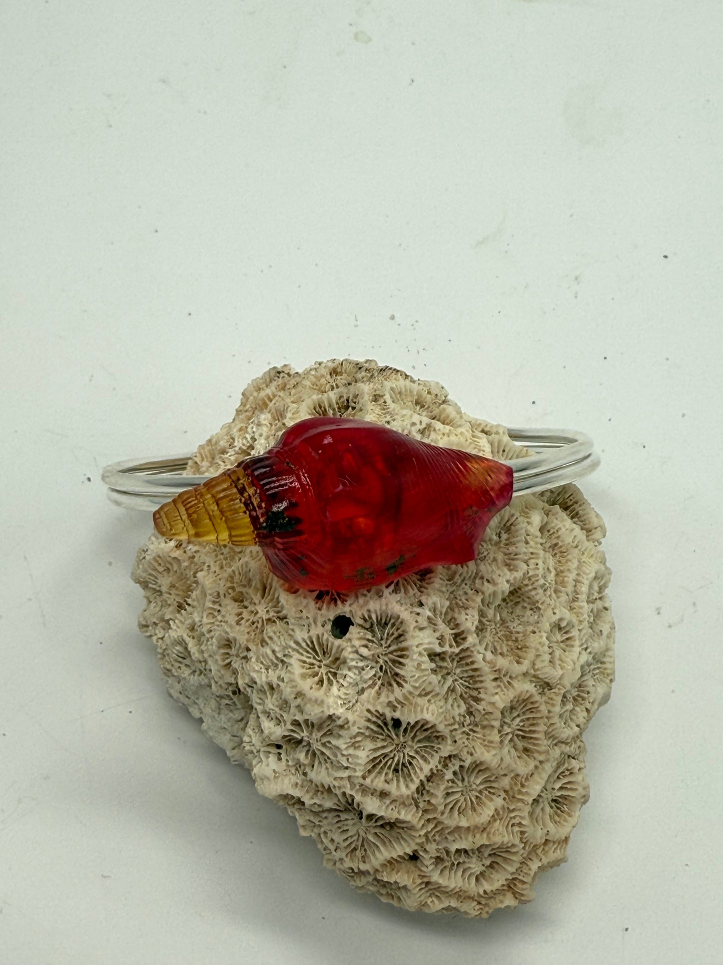 Sterling Silver cuff with Orange/Red/Brown resin Conch shell