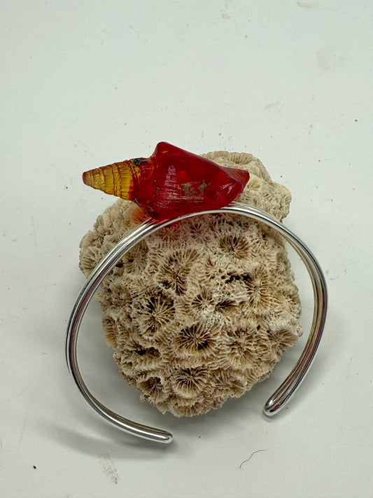 Sterling Silver cuff with Orange/Red/Brown resin Conch shell