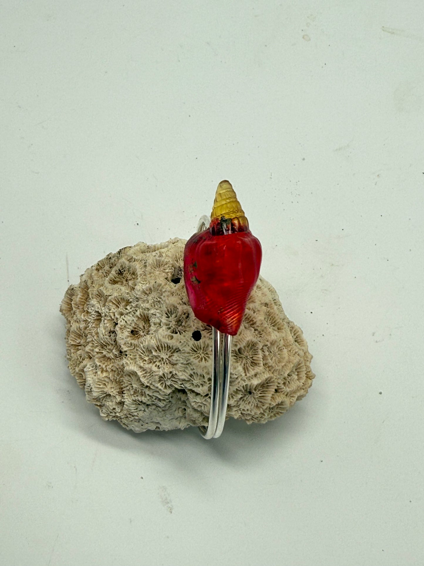 Sterling Silver cuff with Orange/Red/Brown resin Conch shell